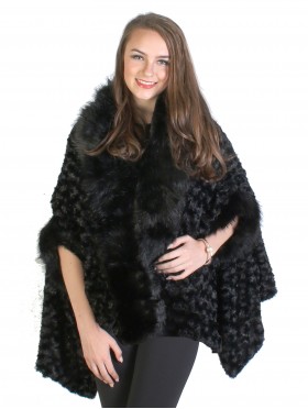 Premium Faux Fur Cape with Rose Imprints & Sleeves